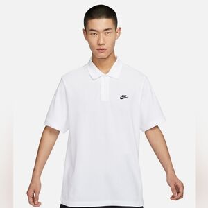 Nike Men's White Polo Shirt with Black Logo